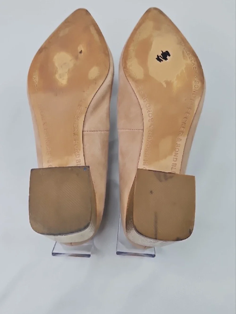 Bleecker & Bond Pointed Tan Suede Heels With Gold Heels Size 6
